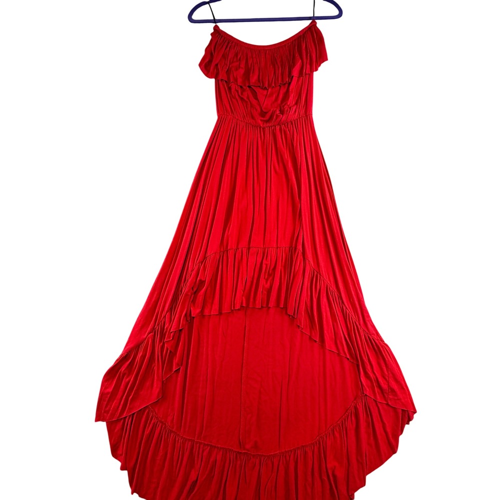 Felicity & Coco Faria Red Ruffle Off Shoulder High-Low Maxi Dress Small NWT